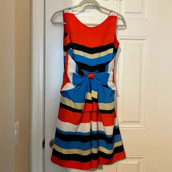 KATE SPADE Jillian Cocktail Dress, Red Blue White Striped Linen Sleeveless  Bow